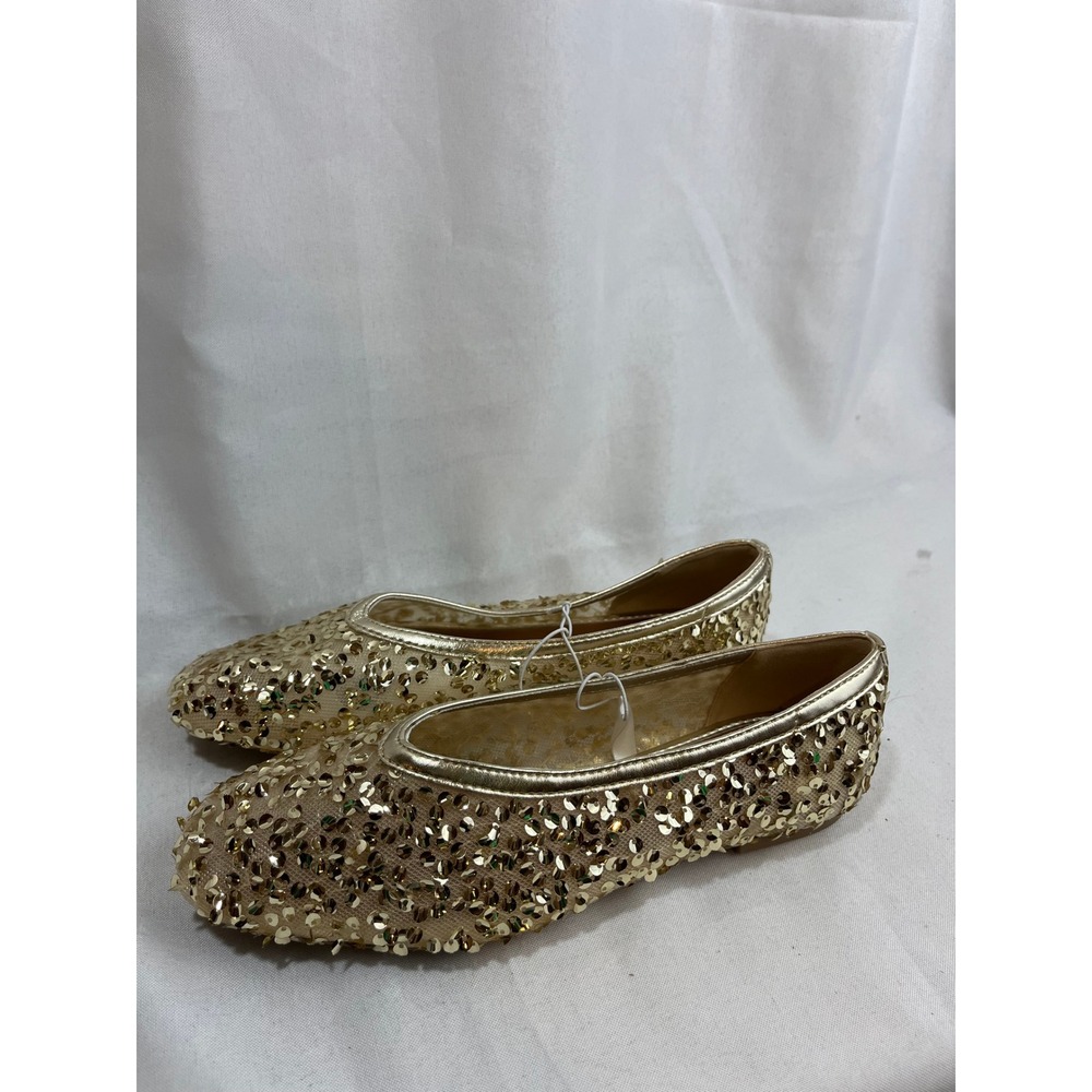 A New Day Womens Gold Sequin Ballet Flats Sparkle Slip On Shoes Size 7 NEW